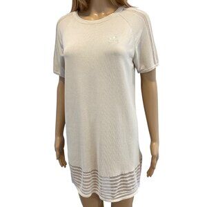 Adidas Womens cream Knit T-Shirt Dress With Sheer Stripe Detail & Short Sleeves